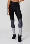 Calça Legging Happiness Com Recortes Preta Grafite E Prata Dlk