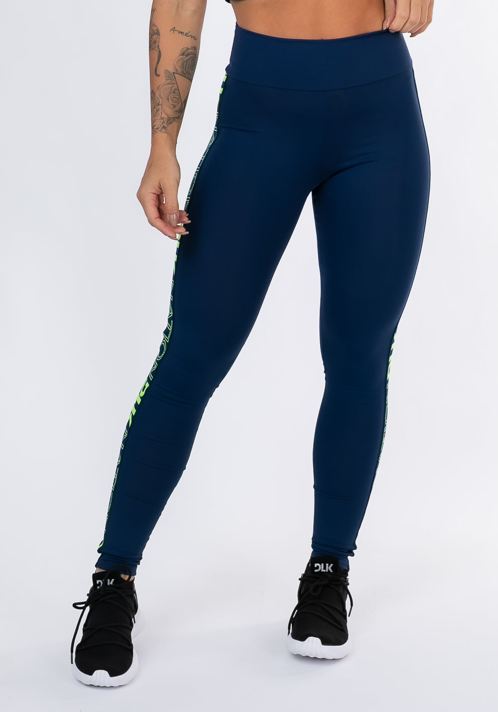 Calça Legging Nation Com Elástico Lateral Azul Marinho Dlk