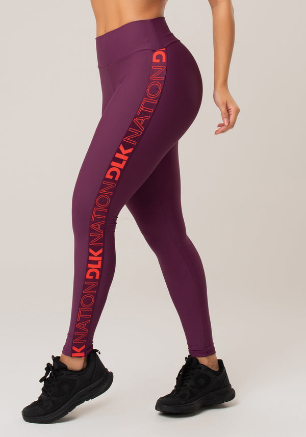 Calça Legging Nation Com Elástico Lateral Vinho Dlk