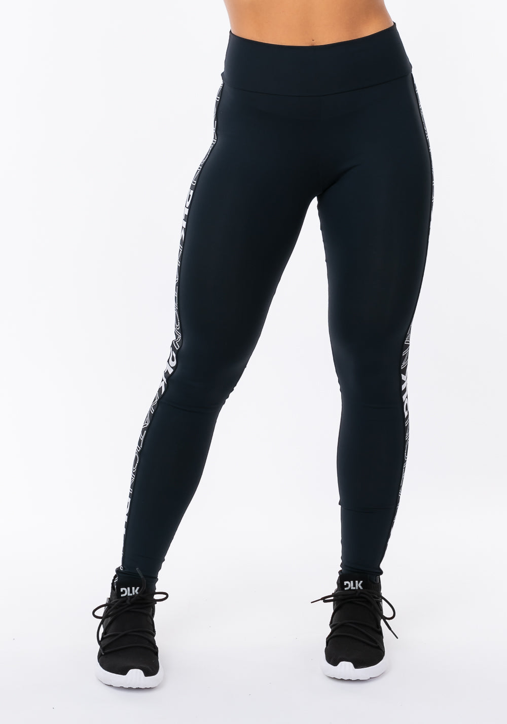 Calça Legging Nation Com Elástico Lateral Preto E Prata Dlk