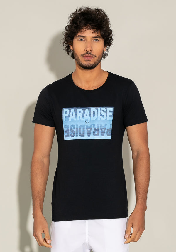 Camiseta Manga Curta For Men Slim Preta Com Silk Paradise Dlk