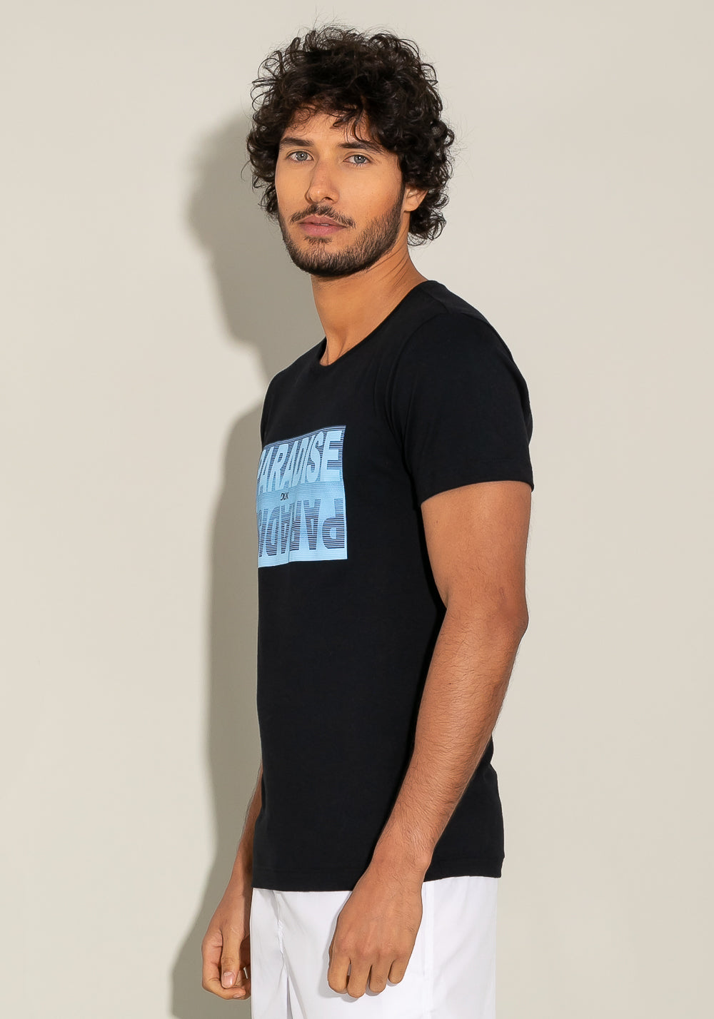 Camiseta Manga Curta For Men Slim Preta Com Silk Paradise Dlk