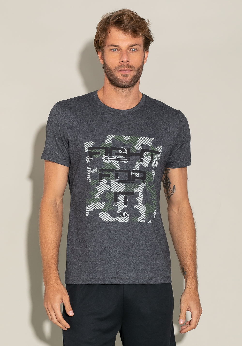 Camiseta Manga Curta For Men Slim Azul Marinho Com Silk Fight For It Dlk