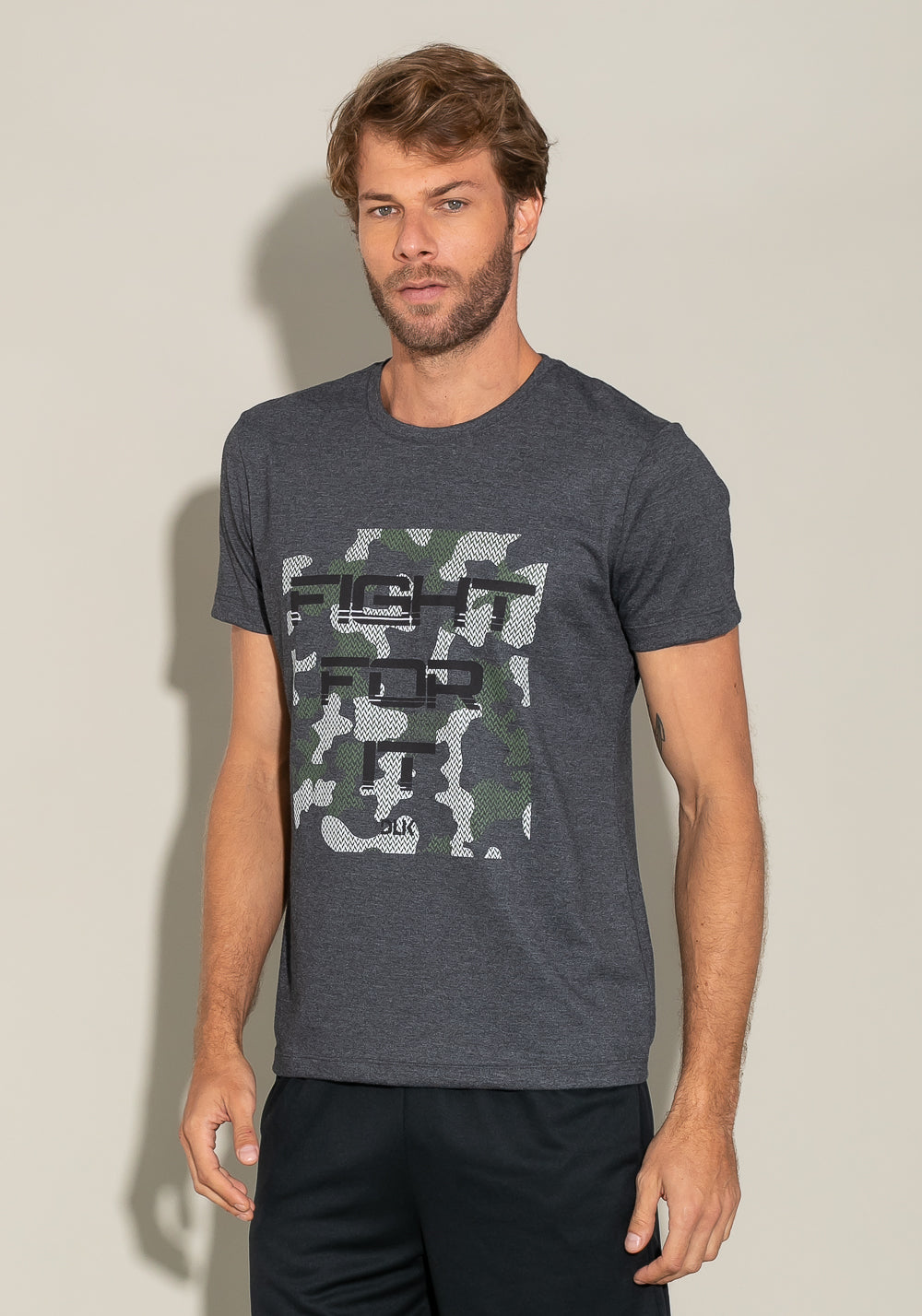 Camiseta Manga Curta For Men Slim Azul Marinho Com Silk Fight For It Dlk