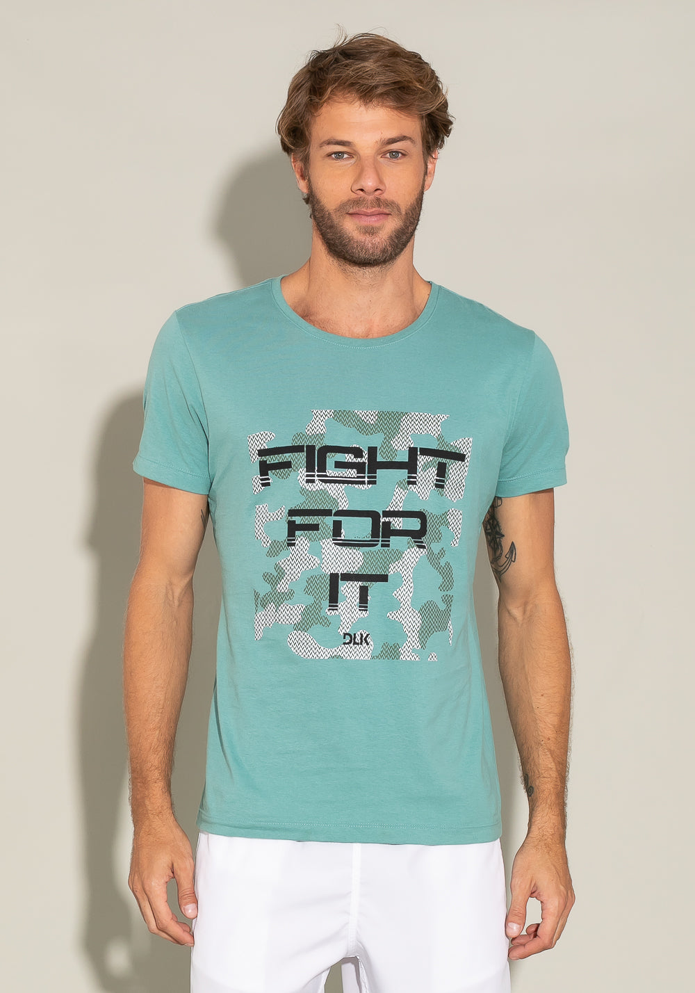 Camiseta Manga Curta For Men Slim Turquesa Com Silk Fight For It Dlk