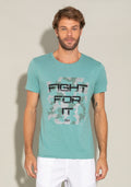 Camiseta Manga Curta For Men Slim Turquesa Com Silk Fight For It Dlk