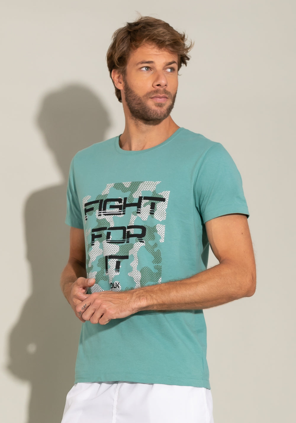 Camiseta Manga Curta For Men Slim Turquesa Com Silk Fight For It Dlk