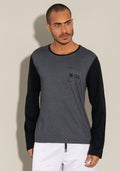 Camiseta Manga Longa For Men Preto Com Mescla Dlk
