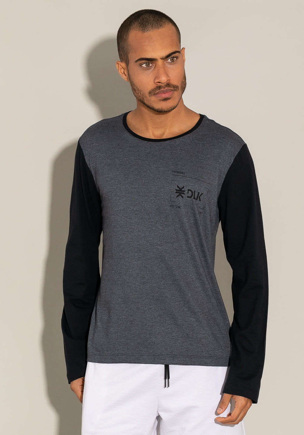 Camiseta Manga Longa For Men Preto Com Mescla Dlk
