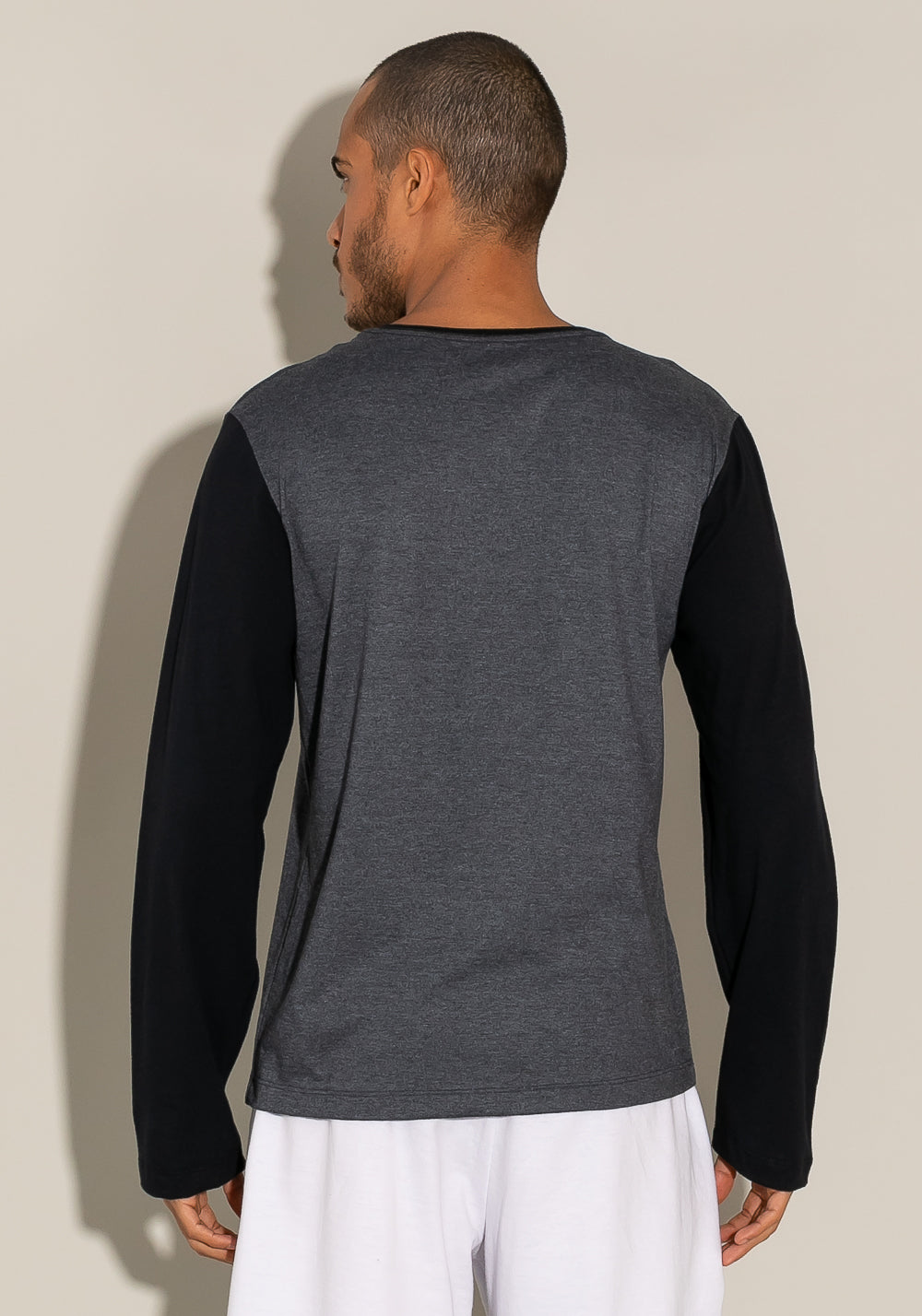 Camiseta Manga Longa For Men Preto Com Mescla Dlk