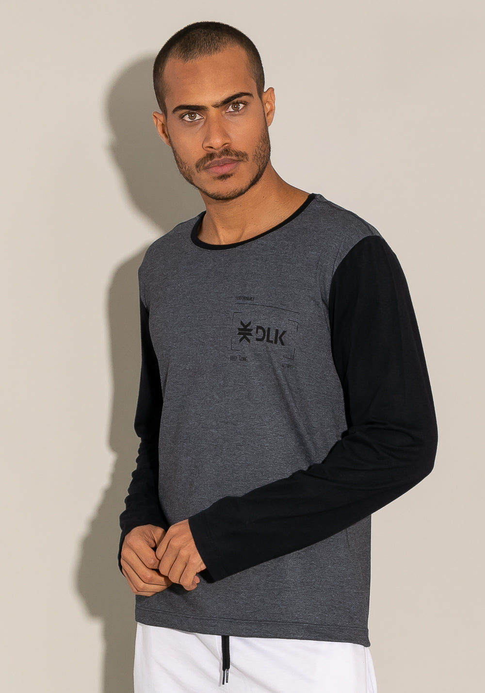 Camiseta Manga Longa For Men Preto Com Mescla Dlk