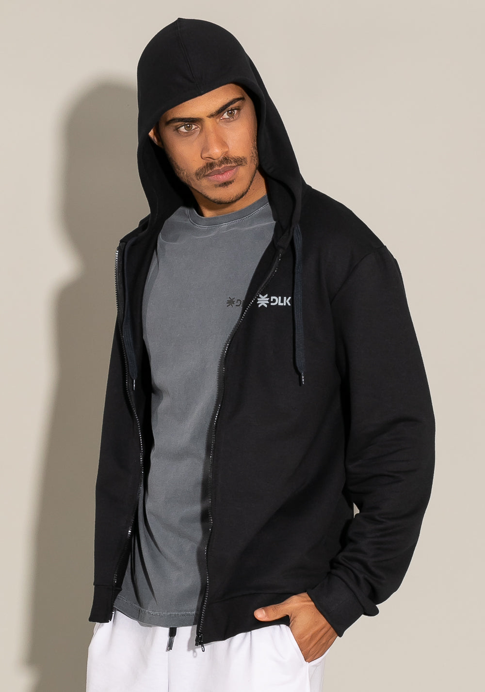Casaco De Moletom Com Zíper For Men Preto Dlk
