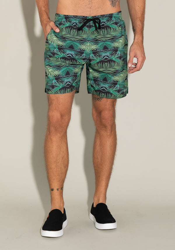 Short For Men Com Bolso E Cadarço Estampa Folhas De Palmeira Dlk