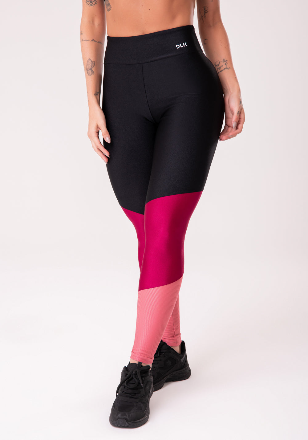 Calça Legging Happiness Com Recortes Preto Cereja E Rosé Dlk