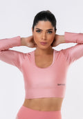 Cropped Sem Bojo Nation Decotado E Com Manga Longa Rosa Dlk