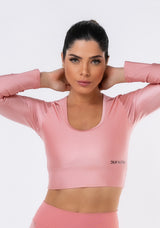 Cropped Sem Bojo Nation Decotado E Com Manga Longa Rosa Dlk