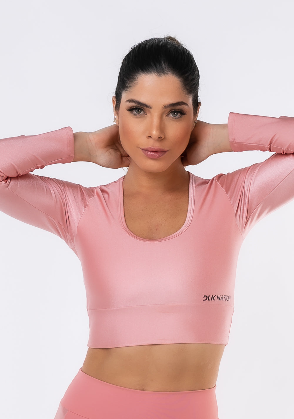 Cropped Sem Bojo Nation Decotado E Com Manga Longa Rosa Dlk