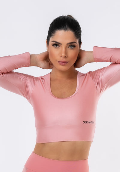 Cropped Sem Bojo Nation Decotado E Com Manga Longa Rosa Dlk