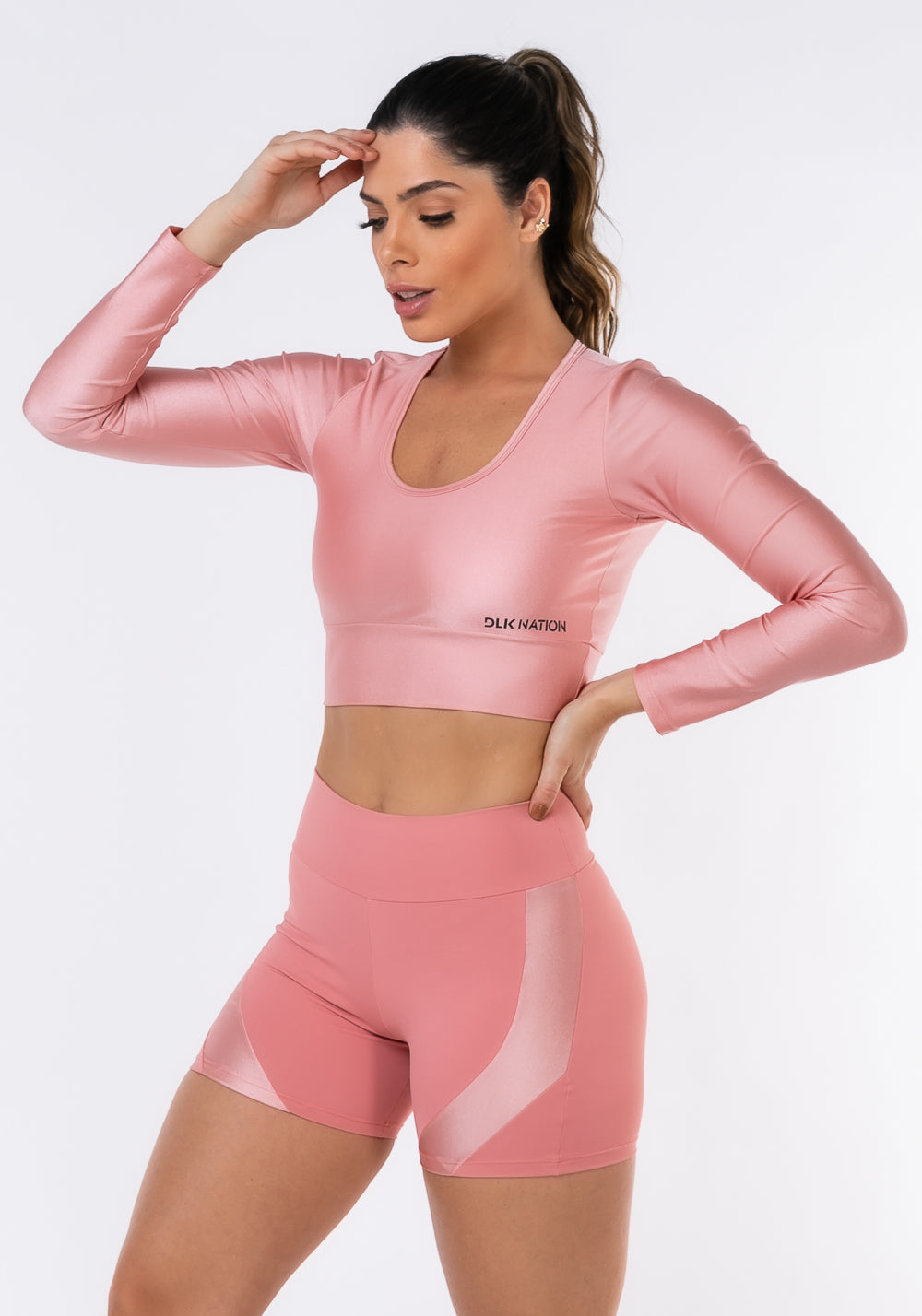 Cropped Sem Bojo Nation Decotado E Com Manga Longa Rosa Dlk