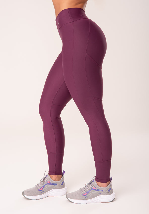 Calça Legging Vinho Com Recortes Levanta Bumbum Básica Dlk