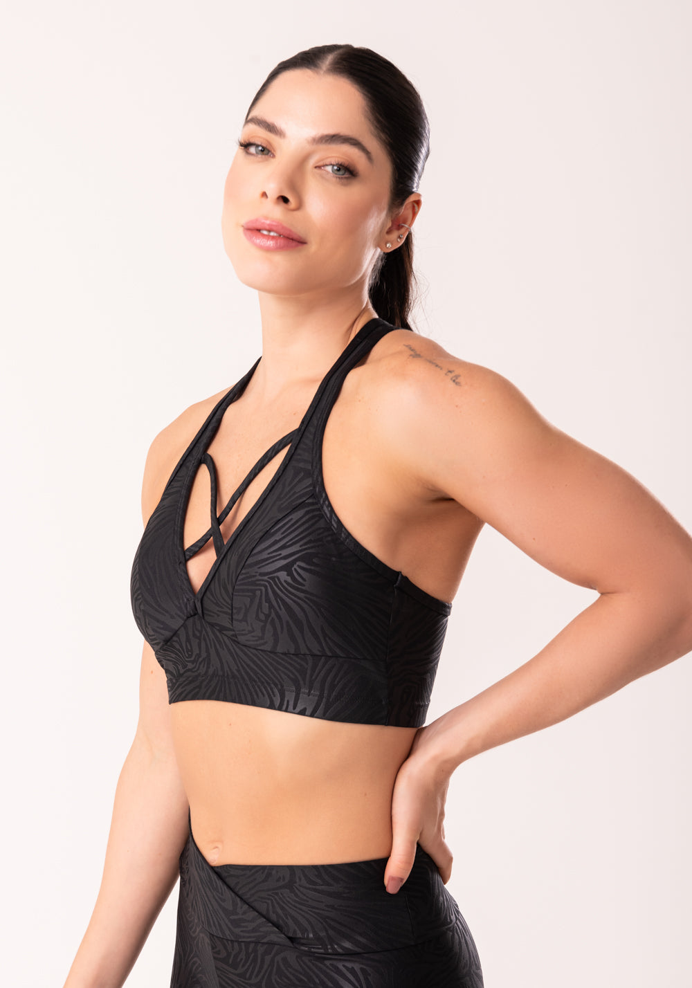 Top Com Bojo Shine Preto Texturizado Nadador Dlk