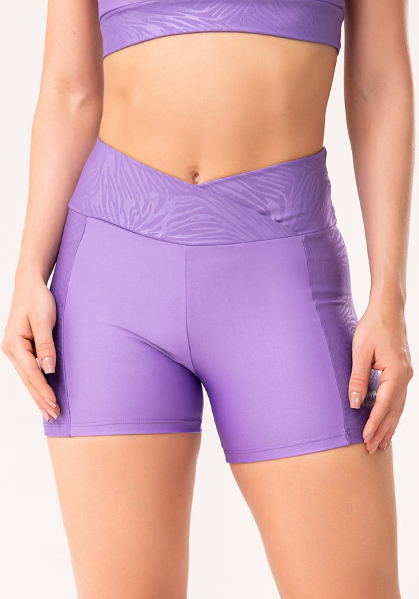 Short Shine Lilás Texturizado Com Cós Transpassado Dlk