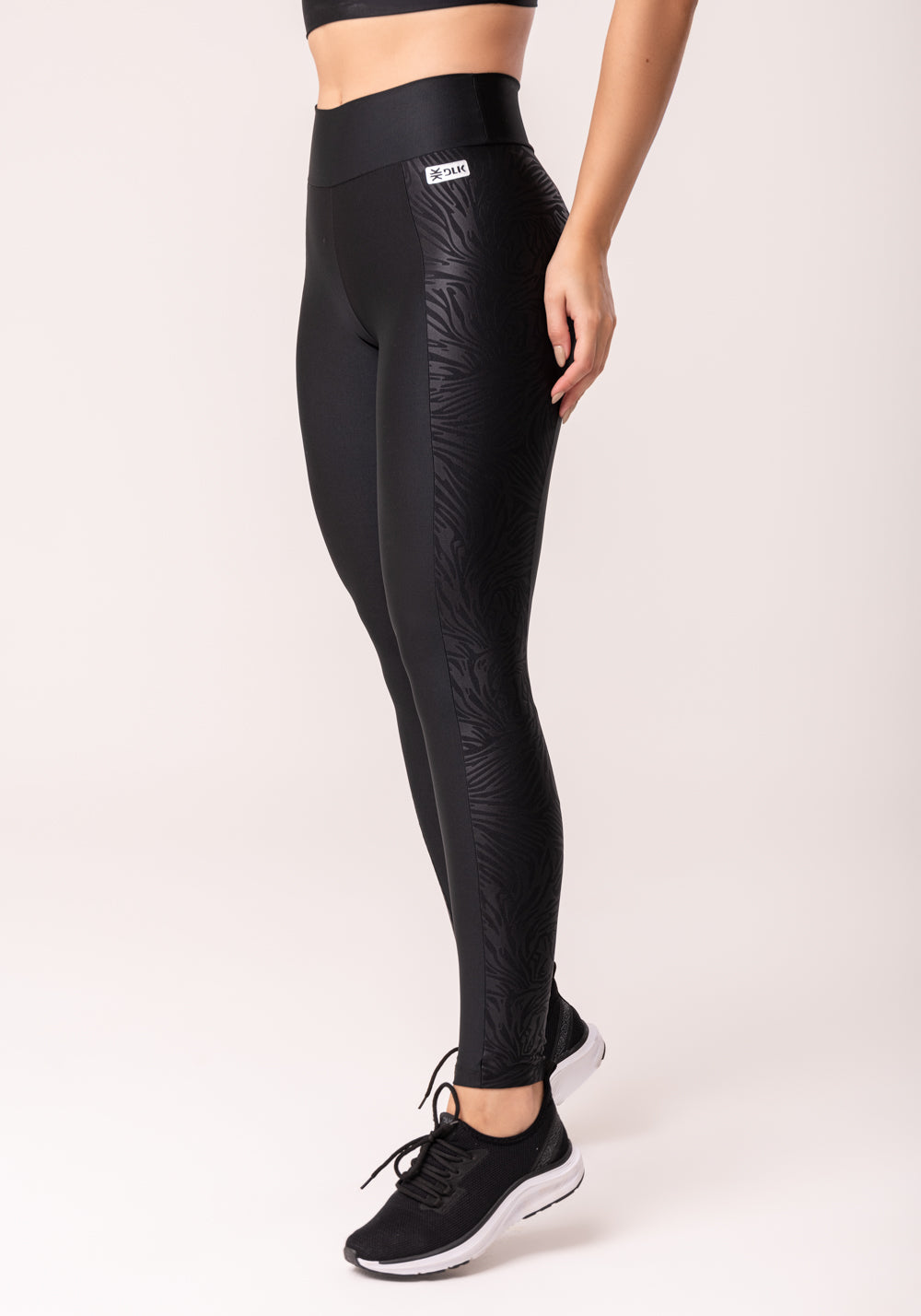 Calça Legging Shine Preto Com Lateral Texturizada Dlk