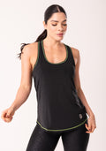 Camiseta Shine Preto Cruzada Costas Com Costura Contrastante Amarelo Dlk