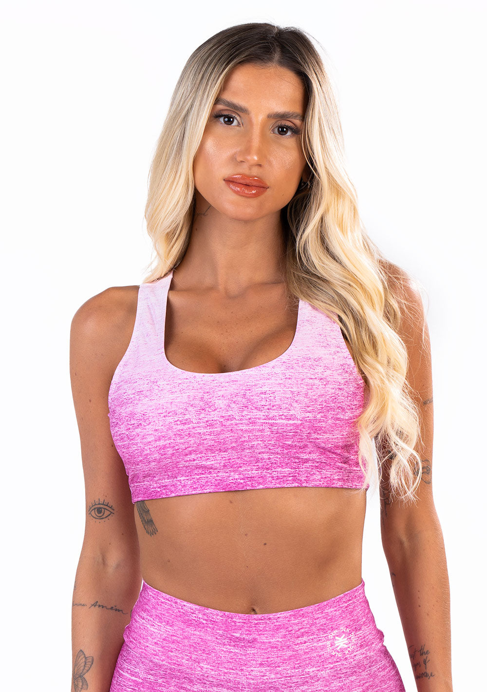 Top Fitness Feminino New Printed Estampado Melange Rosa Dlk
