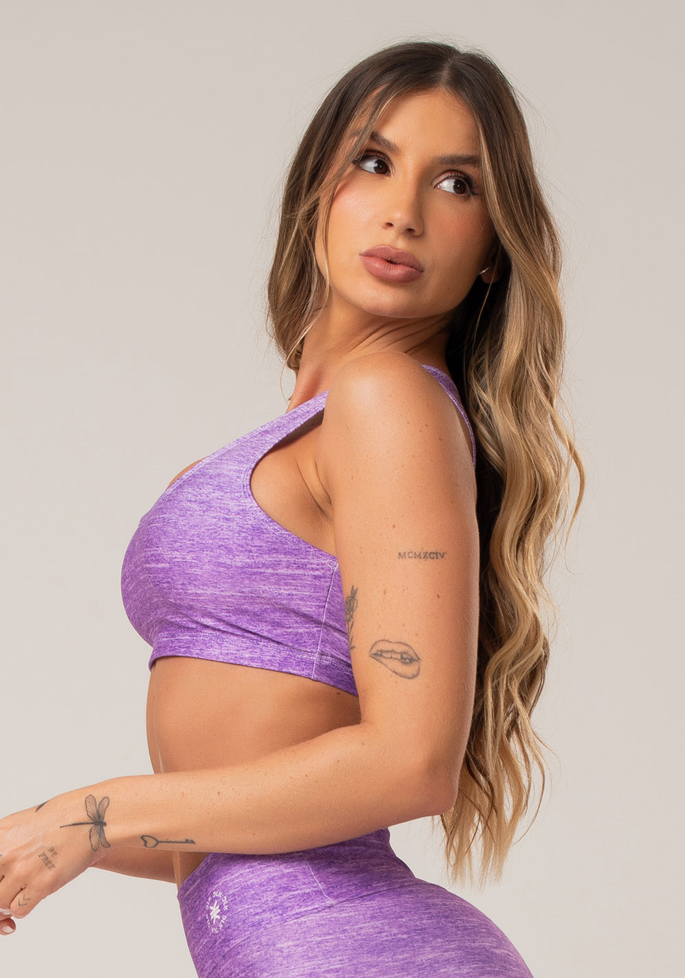 Top Fitness Feminino New Printed Estampado Melange Lilás Dlk
