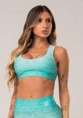 Top Fitness Feminino New Printed Estampado Melange Verde Dlk