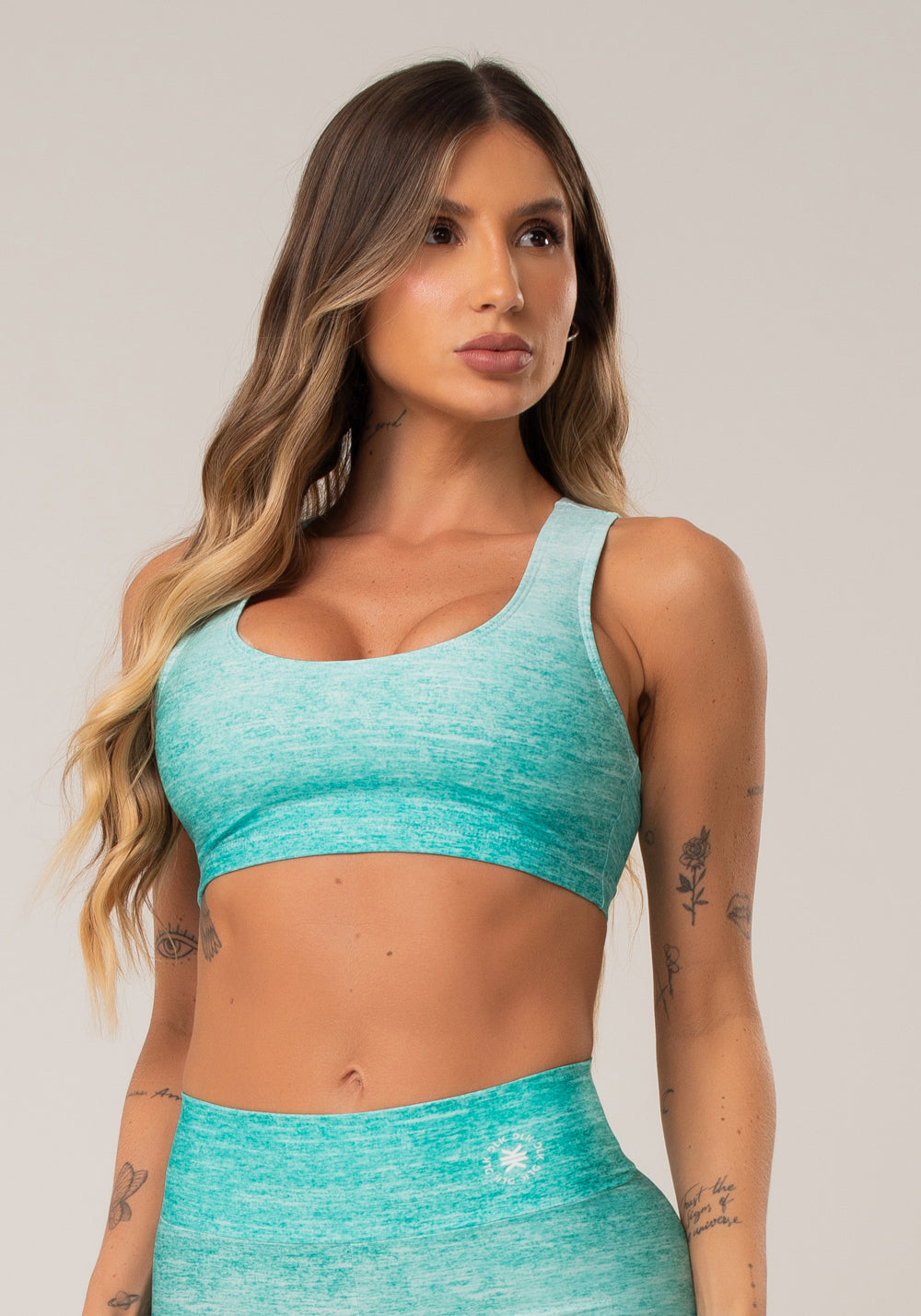Top Fitness Feminino New Printed Estampado Melange Verde Dlk