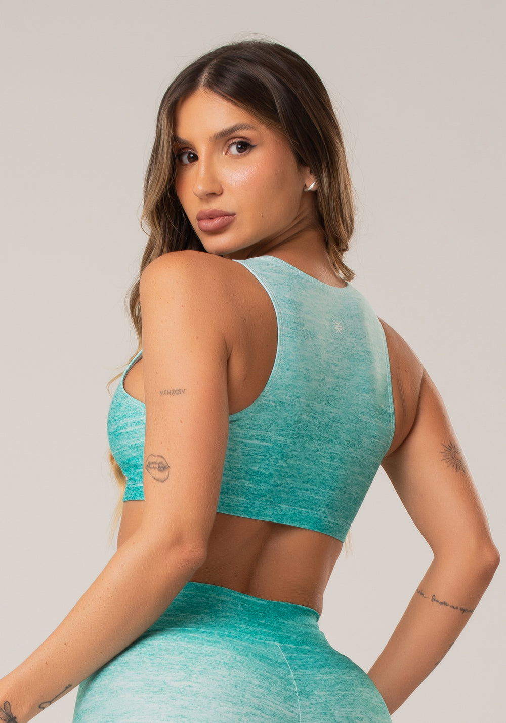Top Fitness Feminino New Printed Estampado Melange Verde Dlk