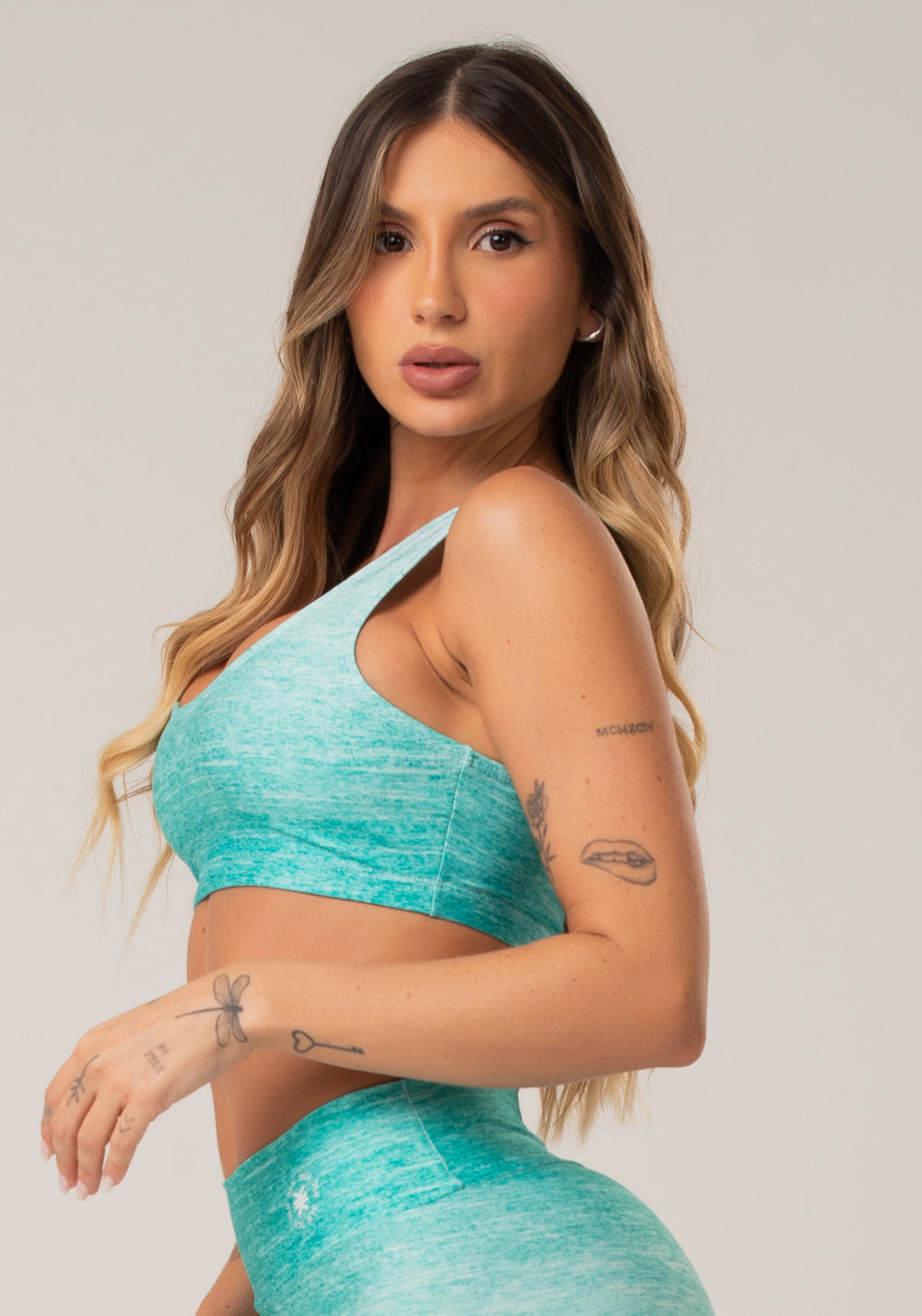 Top Fitness Feminino New Printed Estampado Melange Verde Dlk