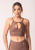Top Shine Marrom Texturizado Onça Decote Gota Dlk