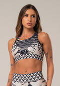 Top Printed Estampado Folhas Étnicas Modelo Nadador Dlk