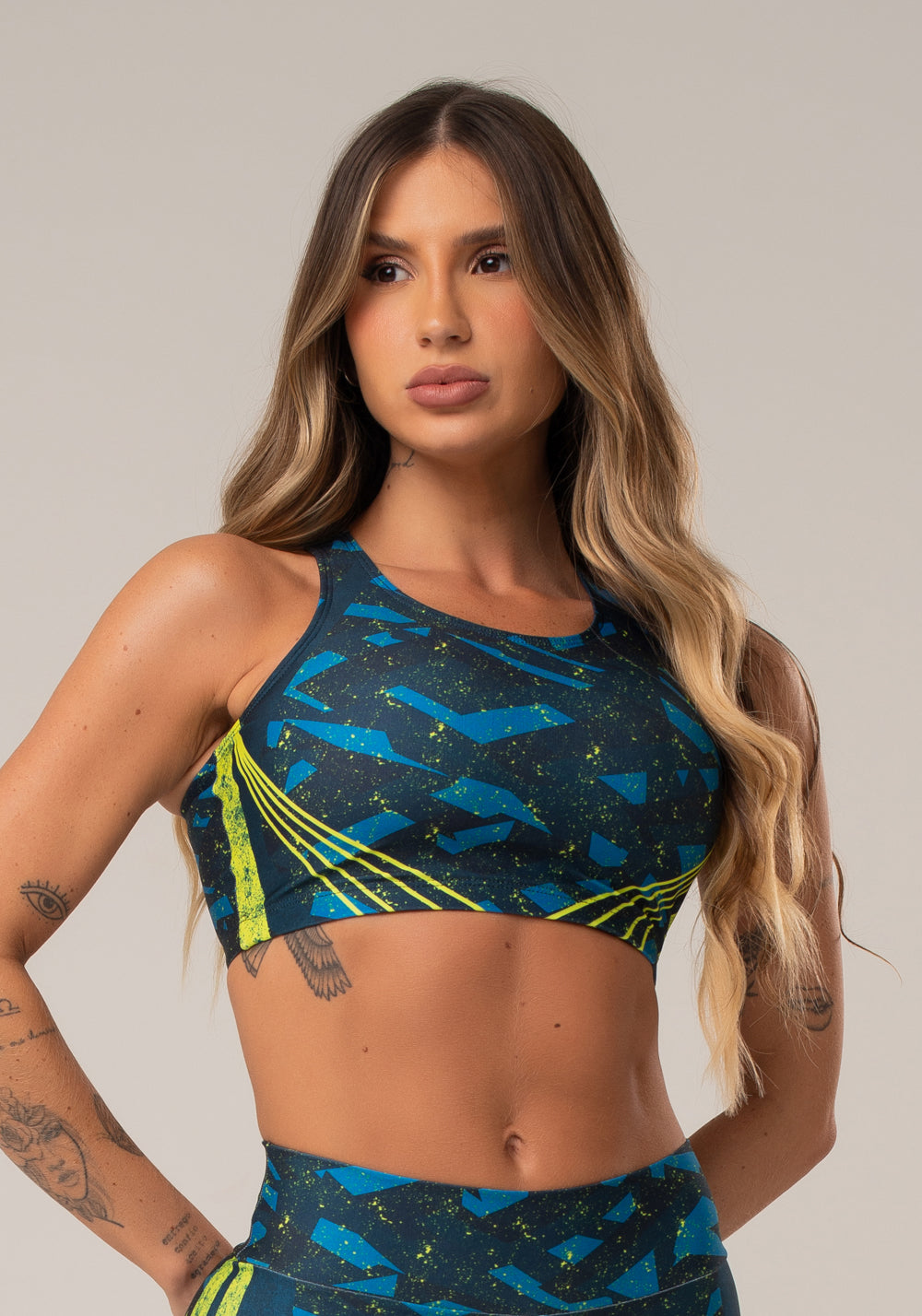 Top Fitness Feminino Nadador New Printed Estampado Abstrato Dlk