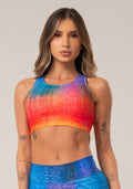 Top Fitness Feminino Nadador New Printed Estampado Degradê Logomania Dlk