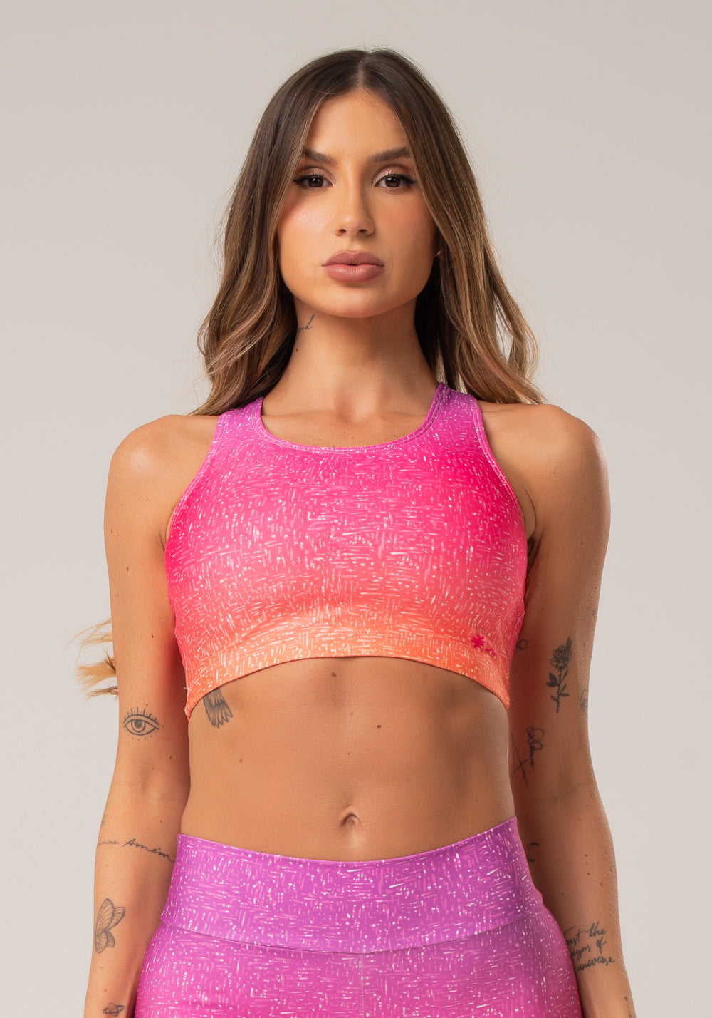Top Fitness Feminino Nadador New Printed Degradê Rosa Dlk