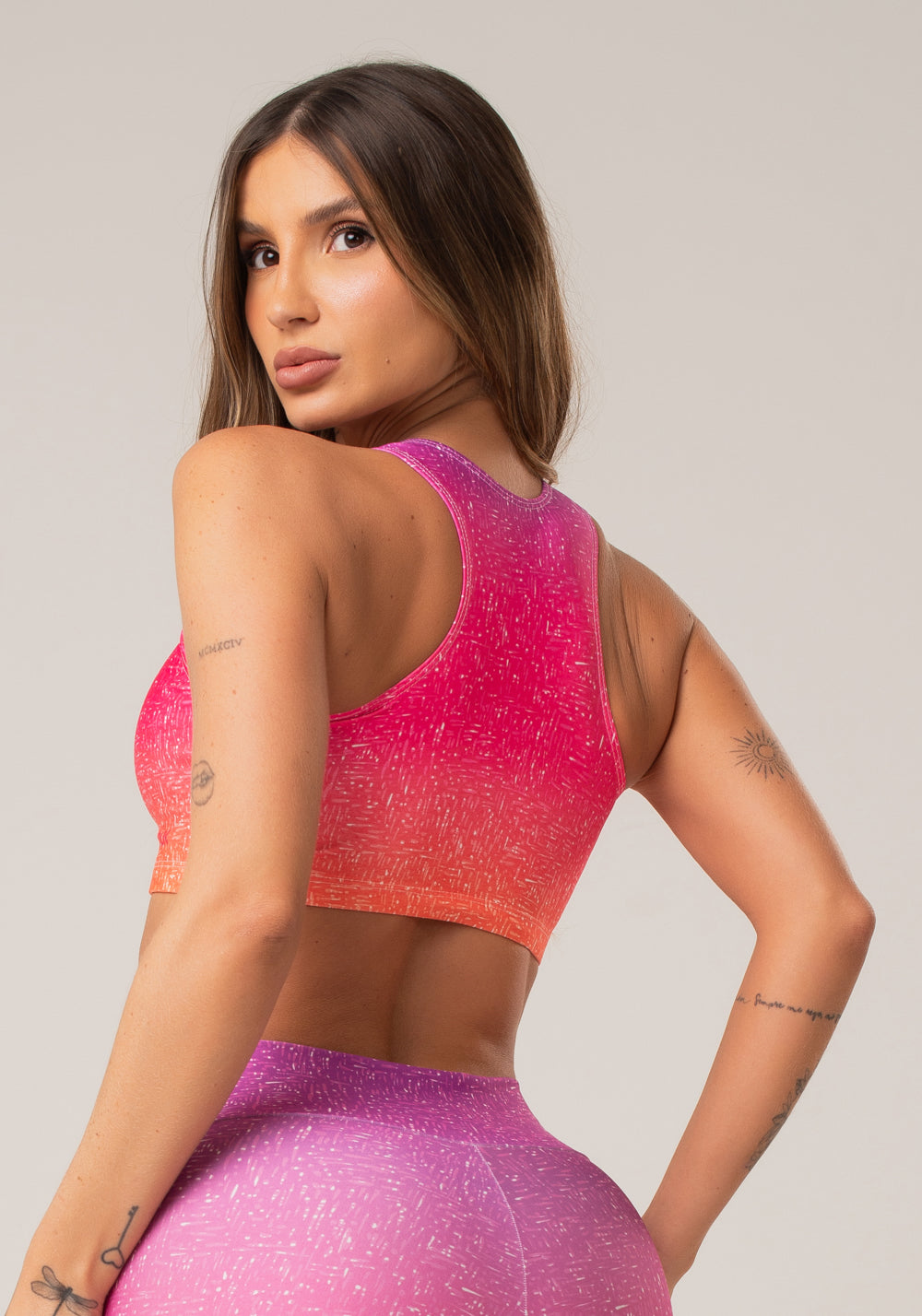 Top Fitness Feminino Nadador New Printed Degradê Rosa Dlk