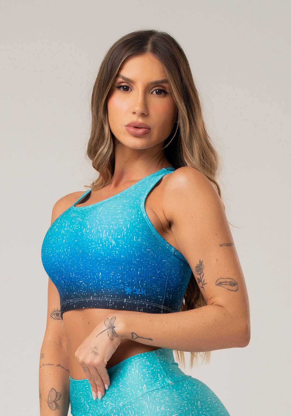 Top Fitness Feminino Nadador New Printed Estampado Degradê Azul Dlk