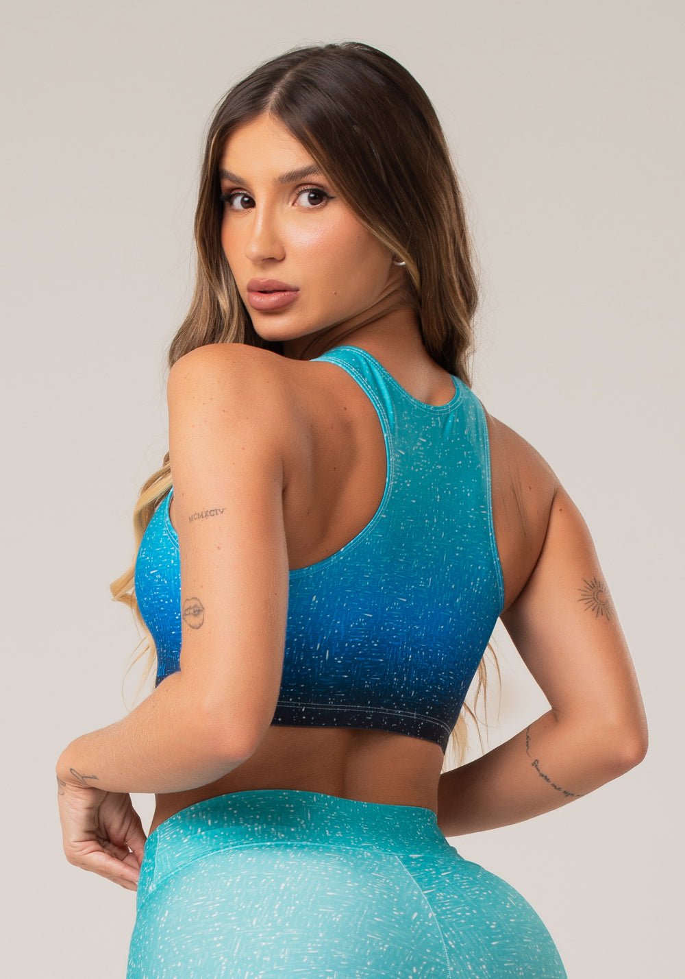 Top Fitness Feminino Nadador New Printed Estampado Degradê Azul Dlk