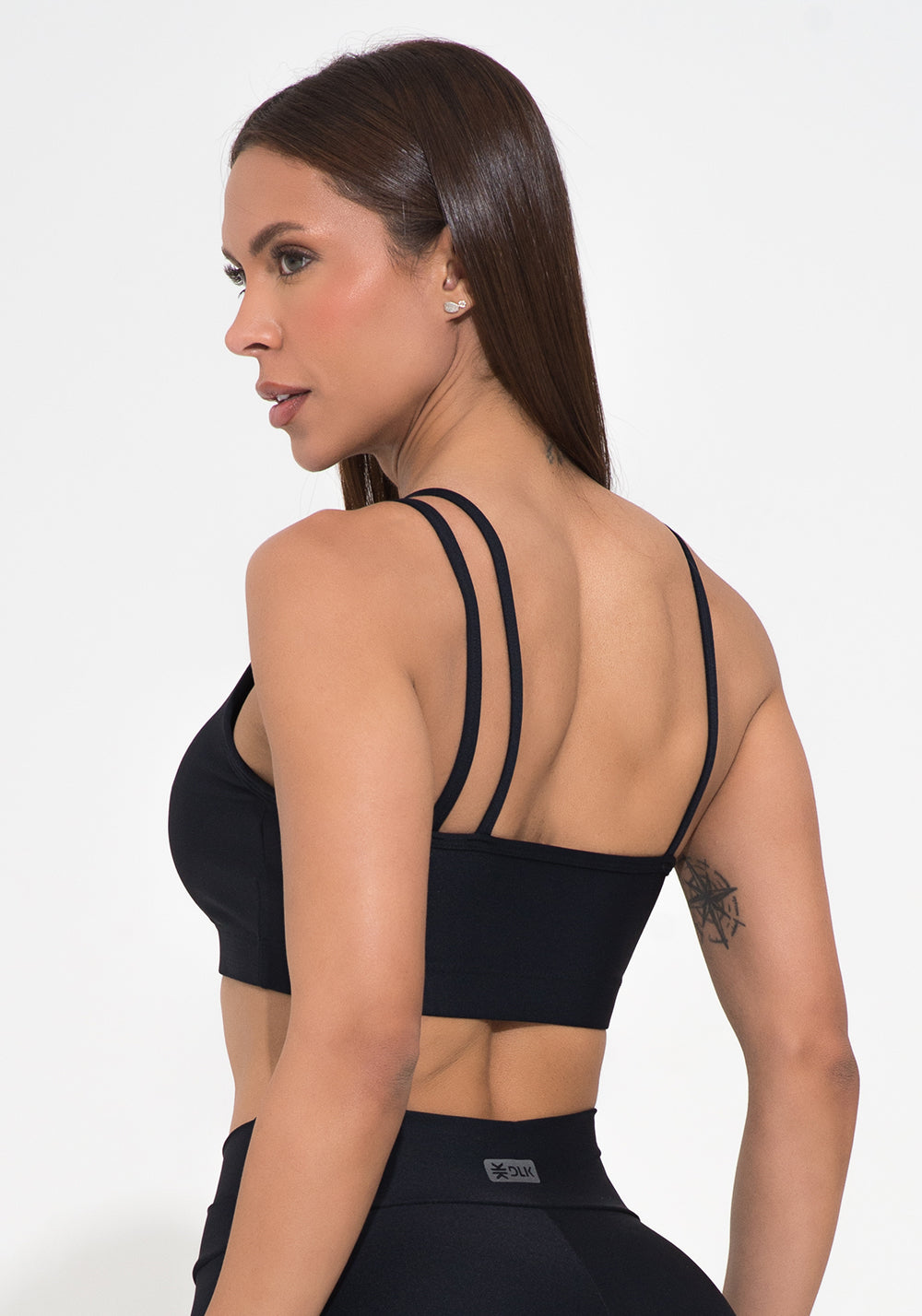 Top Fitness Feminino Assimétrico Preto Action Dlk