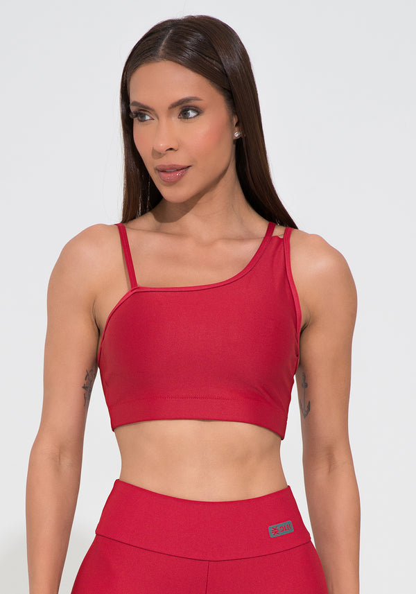Top Fitness Feminino Assimétrico Vermelho Action Dlk