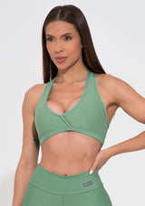 Top Fitness Feminino Verde Decote Transpassado Action Dlk