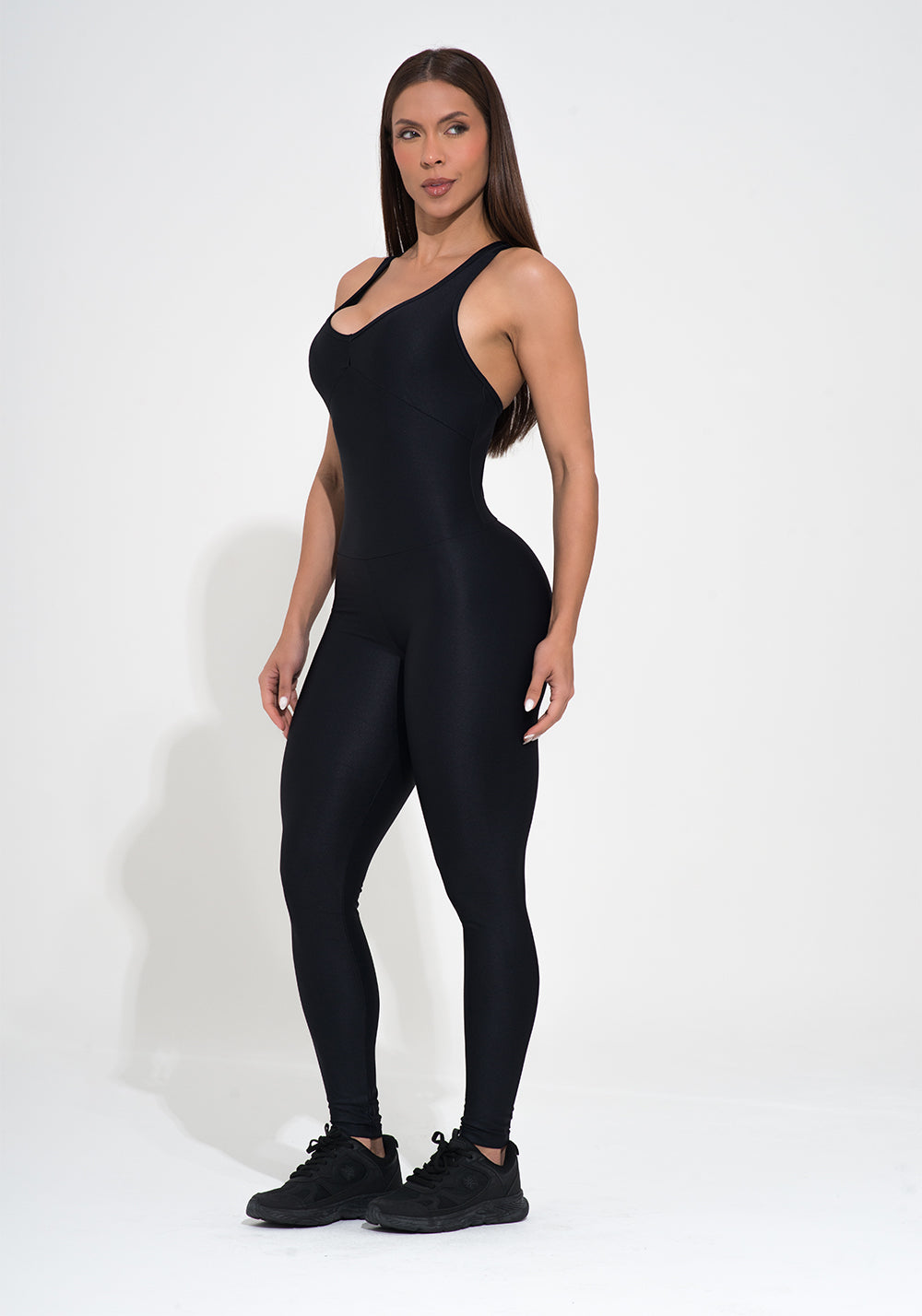 Macacão Fitness Feminino Preto Com Bojo E Alça Dupla Action Dlk