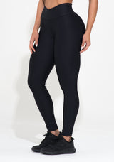 Legging Fitness Feminina Preta Com Cós Transpassado Action Dlk