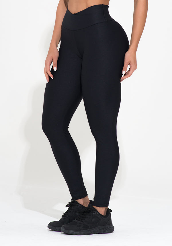 Legging Fitness Feminina Preta Com Cós Transpassado Action Dlk