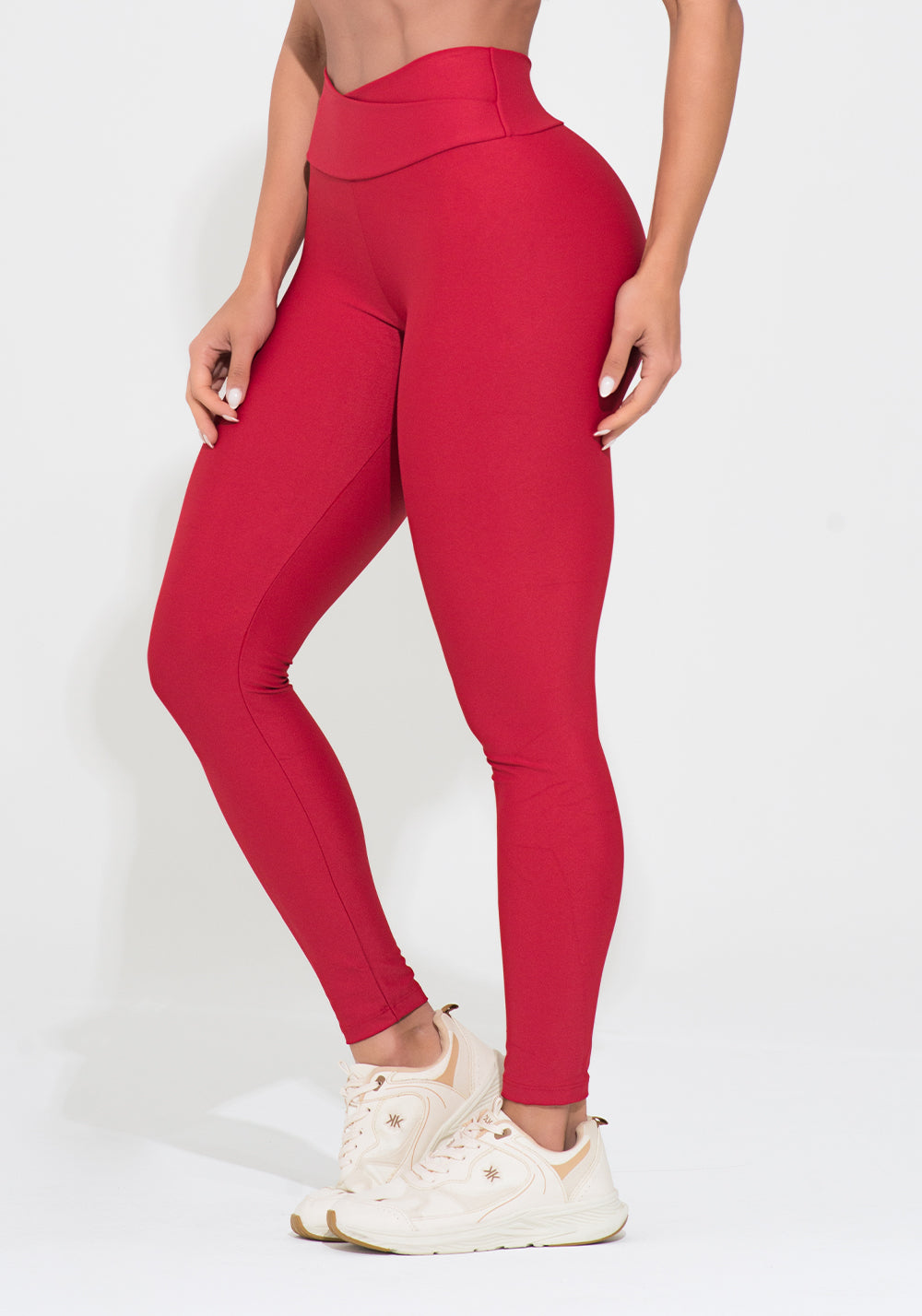 Legging Fitness Feminina Vermelha Com Cós Transpassado Action Dlk