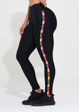 Legging Fitness Feminina Preta Elástico Lateral Colorido Action Dlk